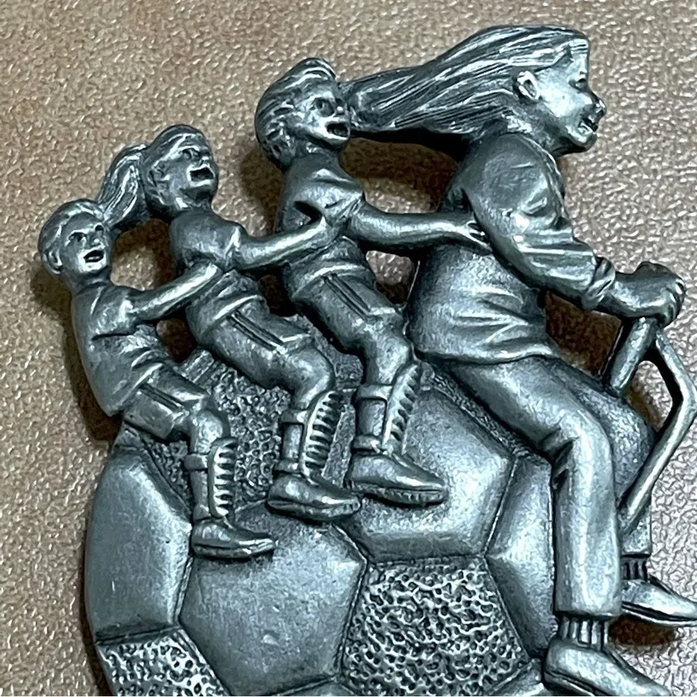 Spoontiques Soccer Mom Driving a Soccer Ball Pewter Brooch Pin Hat Charm Sporty